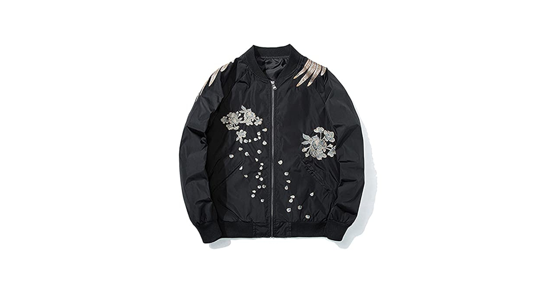 Streetwear Japan Style Men Floral Embroidery Bomber Jacket